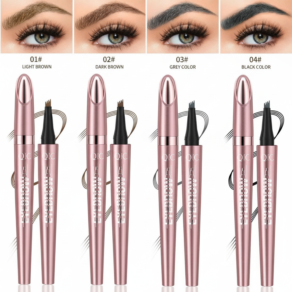 Stylo Sourcils Microblading 4 Pointes – Traçage 3D Instantané, Effet Poils, Waterproof Toute la Journée