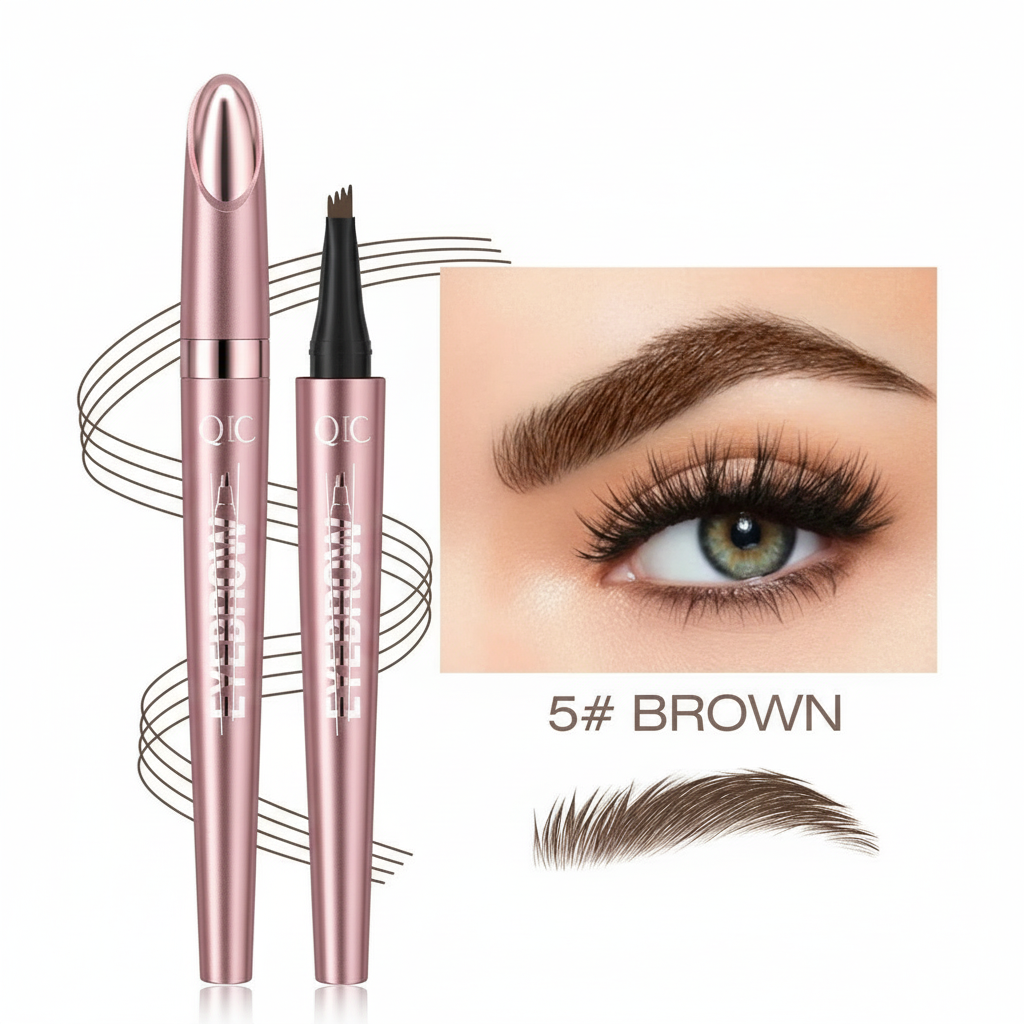 Stylo Sourcils Microblading 4 Pointes – Traçage 3D Instantané, Effet Poils, Waterproof Toute la Journée
