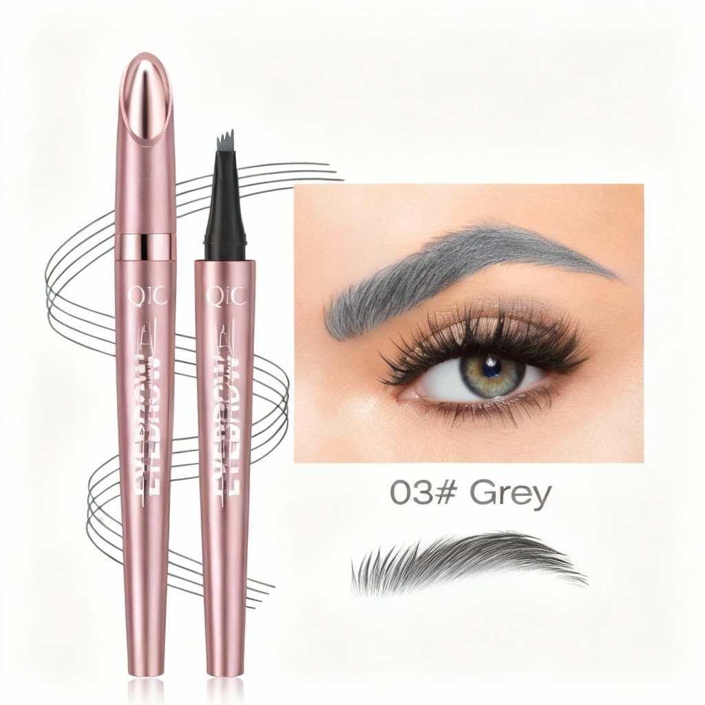 Stylo Sourcils Microblading 4 Pointes – Traçage 3D Instantané, Effet Poils, Waterproof Toute la Journée