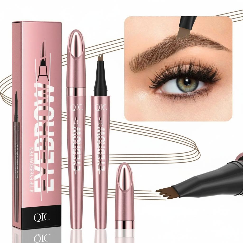 Stylo Sourcils Microblading 4 Pointes – Traçage 3D Instantané, Effet Poils, Waterproof Toute la Journée