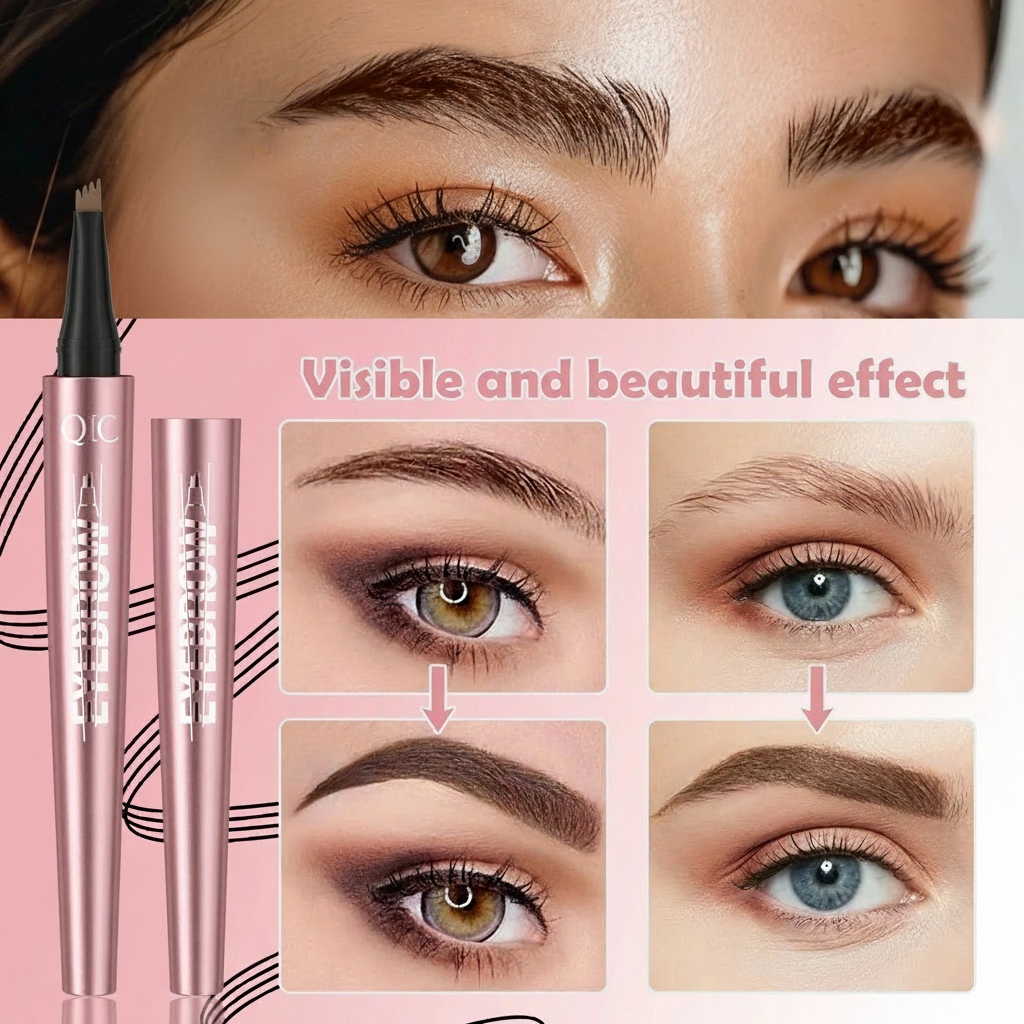 Stylo Sourcils Microblading 4 Pointes – Traçage 3D Instantané, Effet Poils, Waterproof Toute la Journée