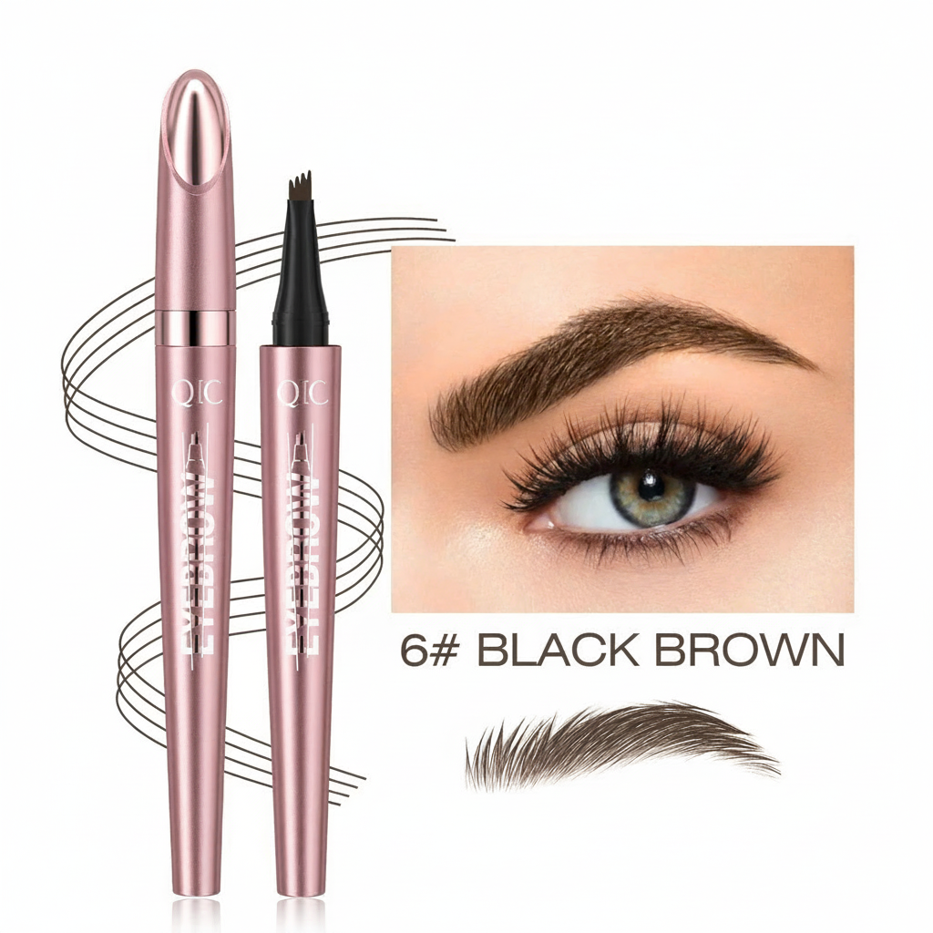 Stylo Sourcils Microblading 4 Pointes – Traçage 3D Instantané, Effet Poils, Waterproof Toute la Journée