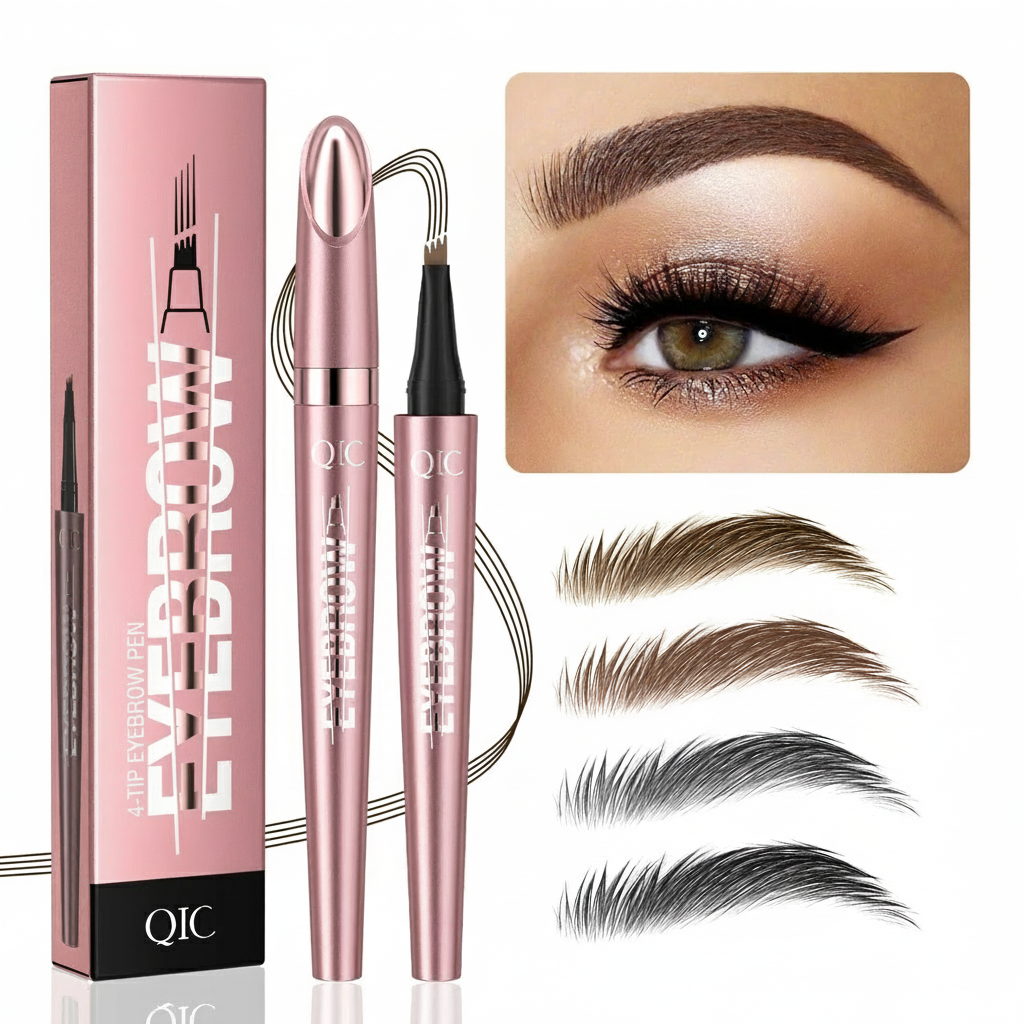 Stylo Sourcils Microblading 4 Pointes – Traçage 3D Instantané, Effet Poils, Waterproof Toute la Journée
